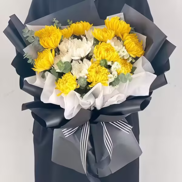【遥念】19朵黄白菊花束 【遥念】19朵黄白菊花束