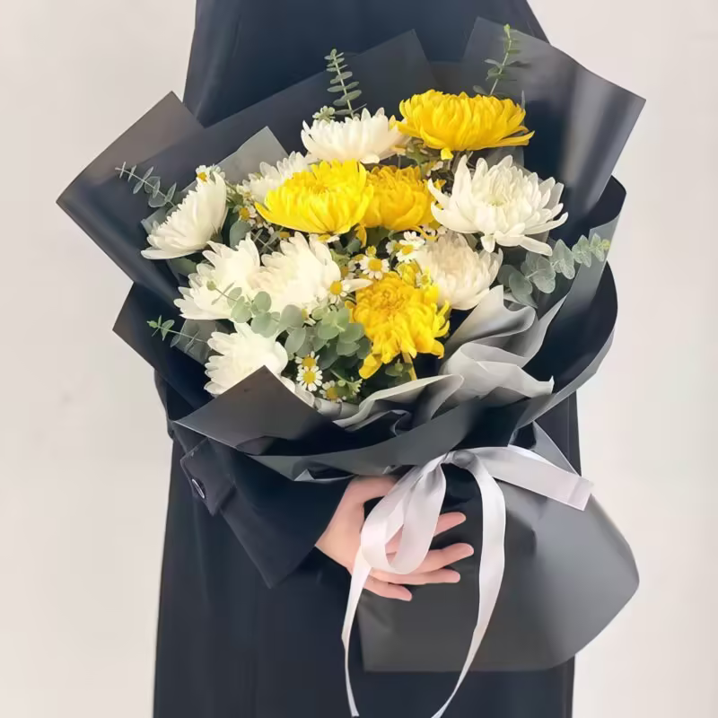 【祭奠】11朵黄白菊花束