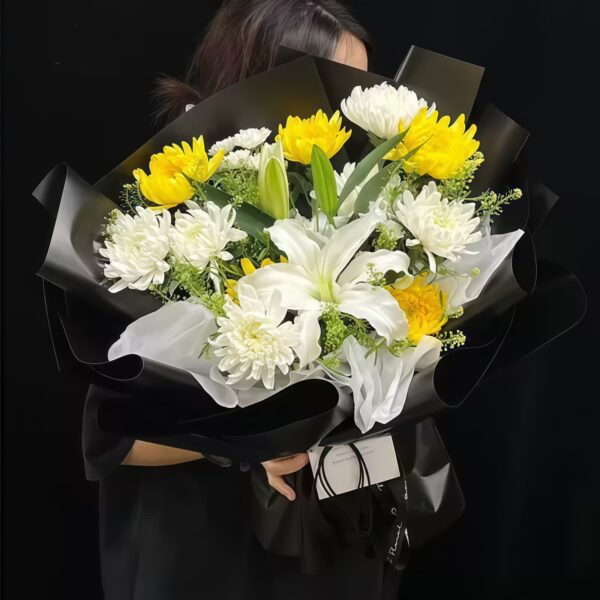 【深深怀念】11朵白黄菊百合花束 【深深怀念】11朵白黄菊百合花束
