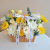 13 Mixed Yellow and White Chrysanthemums Flower Basket - Silent Remembrance