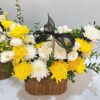 13 Mixed White & Yellow Chrysanthemums Flower Basket - Boundless Love