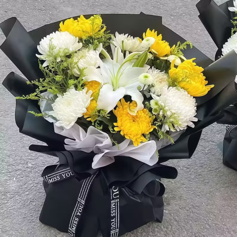 3 Lilies & 11 Chrysanthemums Mixed Bouquet - Everlasting Tribute