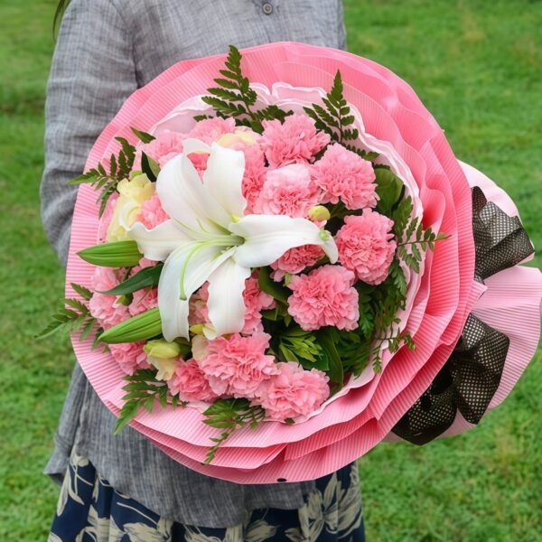 19 Pink Carnations & Lilies Bouquet - Gentle Affection Floral Gift - 2