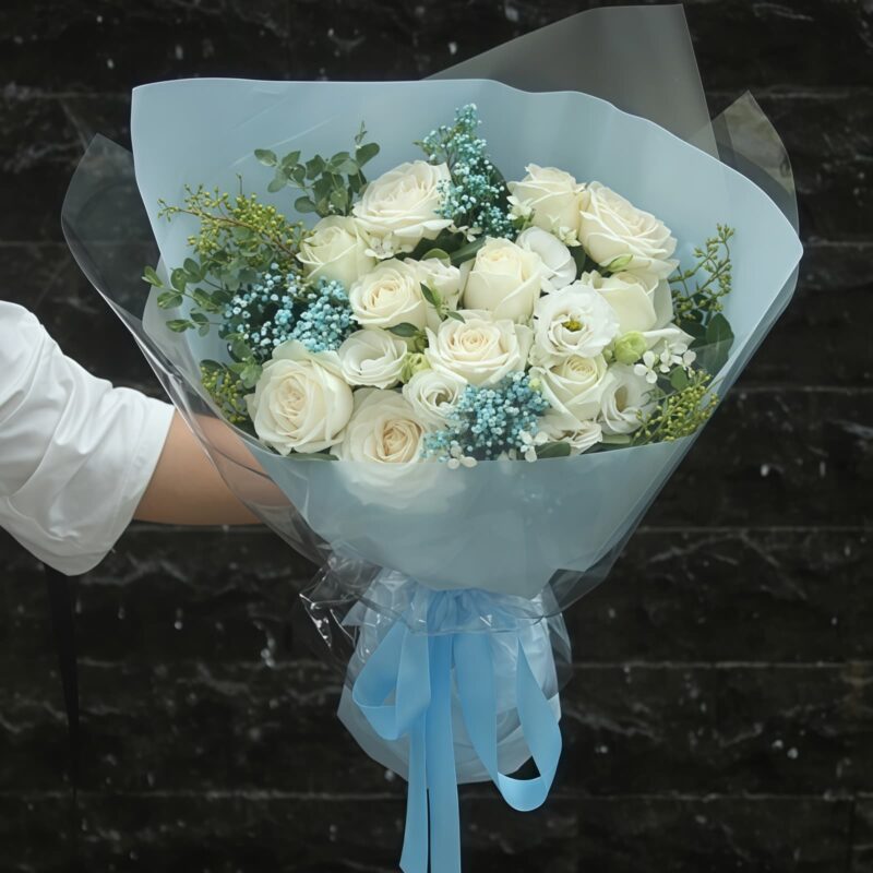11 White Roses Bouquet - Pure Elegance & Serene Floral Arrangement - 5