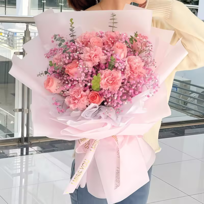 7 Pink Carnations & 6 Roses Bouquet | Heartwarming Floral Gift