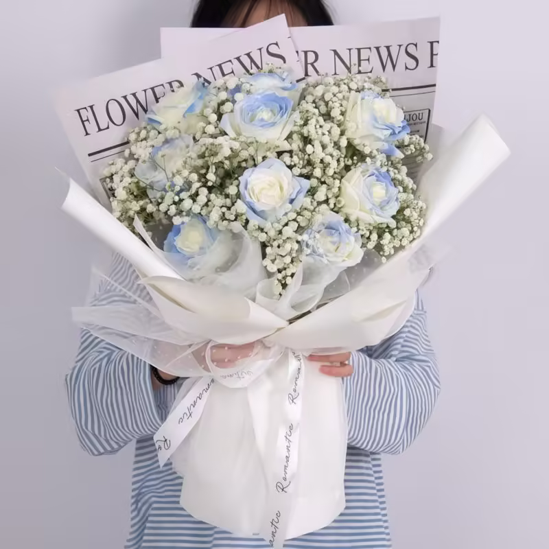 11 Ice Blue Roses Bouquet | Elegant Fresh Flower Arrangement