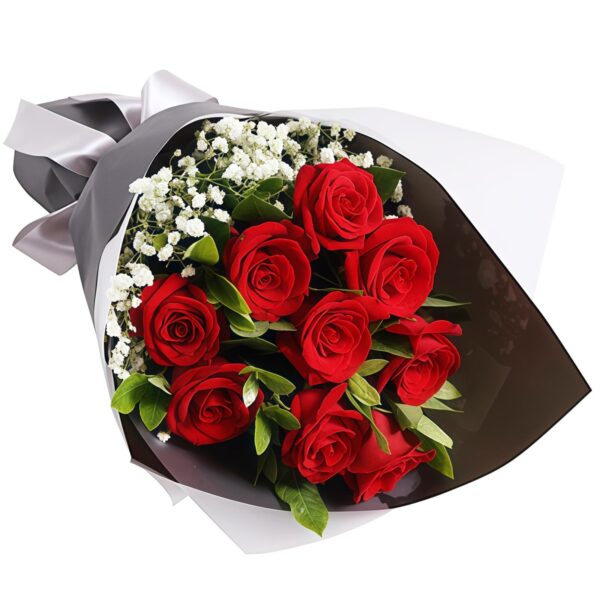 Bouquet di 9 Rose Rosse - Eleganza Radiosa