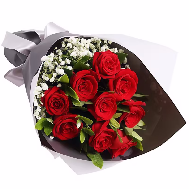9 Red Roses Bouquet - Radiant Elegance | Romantic Floral Gift - 1