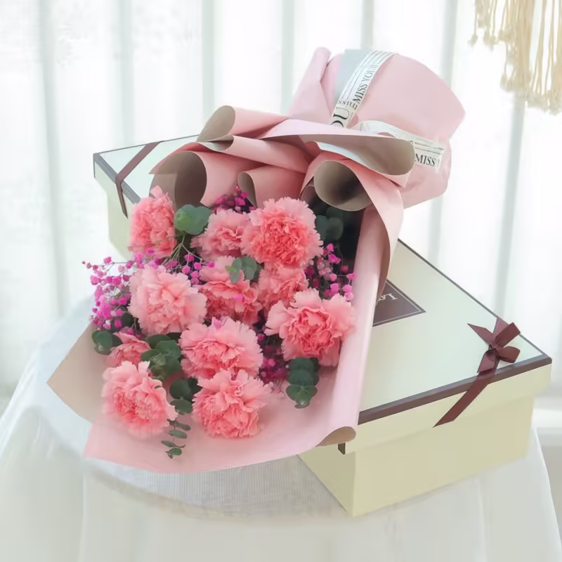 11 Pink Carnations Flower Box - Citrus Glow | Elegant Floral Gift