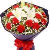 19 Red Carnations & 5 White Lilies Bouquet | Timeless Grace Floral Gift - 1