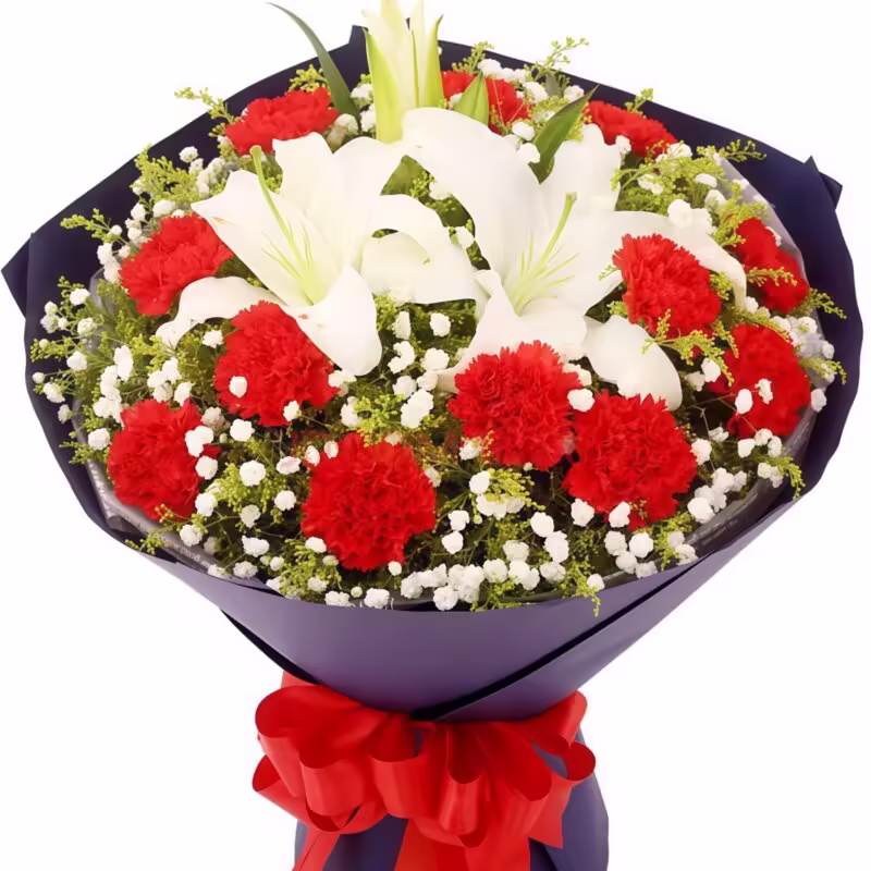 19 Red Carnations & 5 White Lilies Bouquet | Timeless Grace Floral Gift - 1
