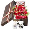 19 Red Roses Gift Box with Bears - Sweet Joy Romantic Bouquet