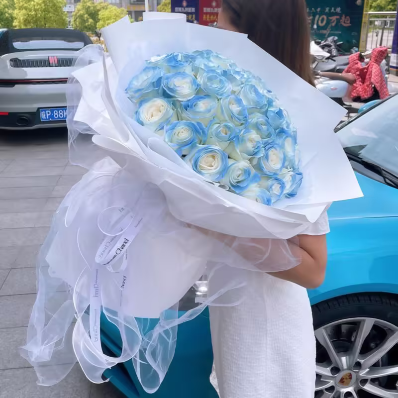 52 Ice Blue Roses Bouquet | Eternal Elegance & Timeless Beauty