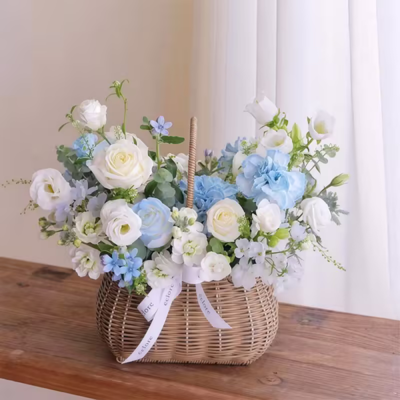 Danube Blue Carnation and Rose Hand-held Flower Basket - 1