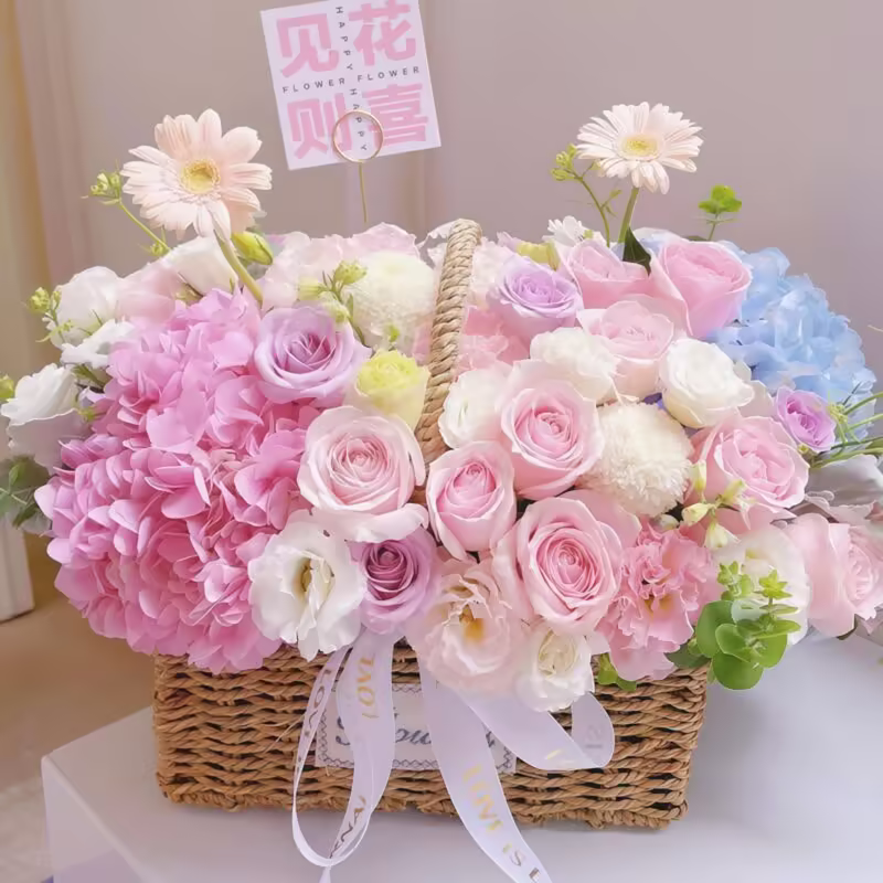 Danube Blue Carnation and Rose Hand-held Flower Basket - 2