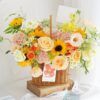 Sunflower and Rose Bouquet in Rattan Basket | Summer Floral Gift - 1