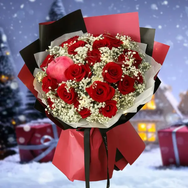 Buquê de 19 Rosas Vermelhas - Alegria Serena