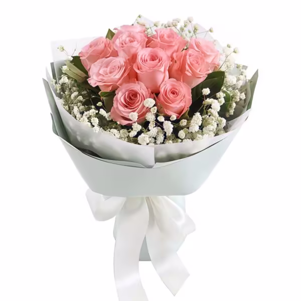 11 Pink Roses Bouquet - Radiant Beauty - 1 11 Pink Roses Bouquet - Radiant Beauty with Stargazer Lilies - 1