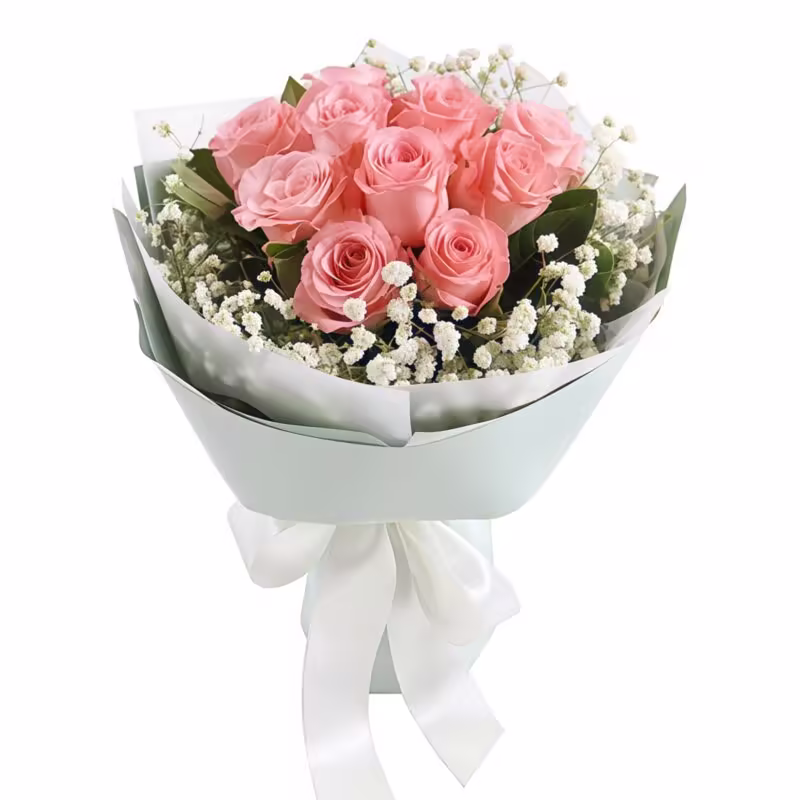 11 Pink Roses Bouquet - Radiant Beauty with Stargazer Lilies - 1