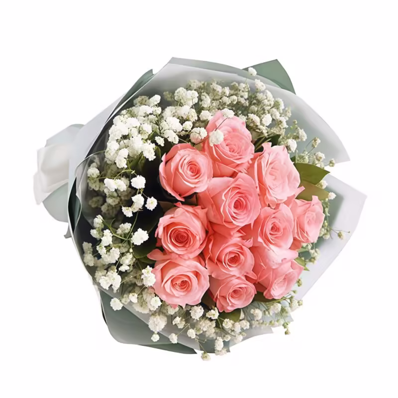 11 Pink Roses Bouquet - Radiant Beauty with Stargazer Lilies - 2