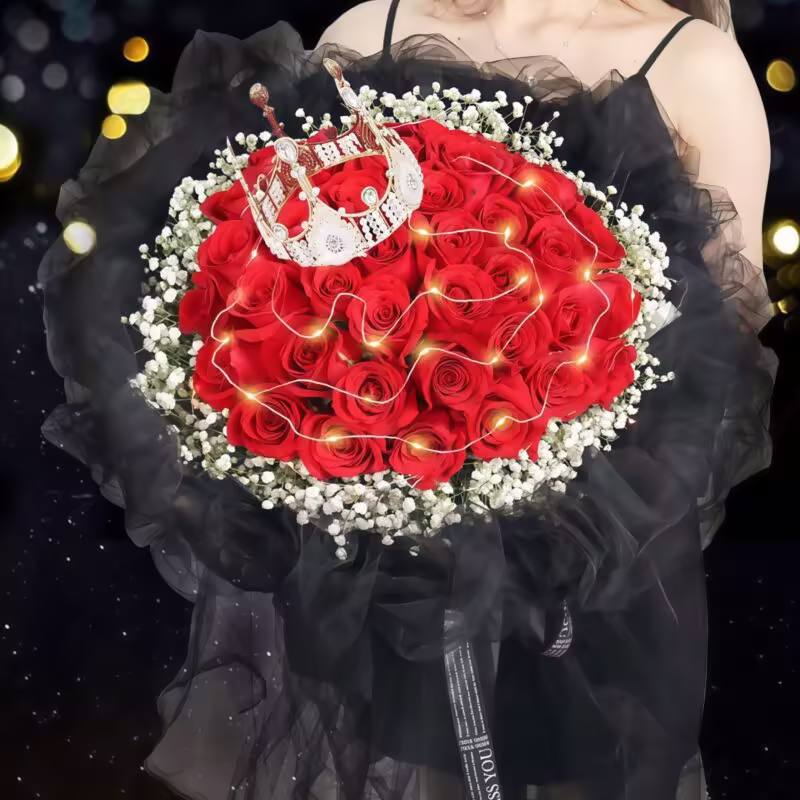 Luxury Tiara Red Rose Bouquet | 33 or 99 Premium Roses for Special Occasions - 2