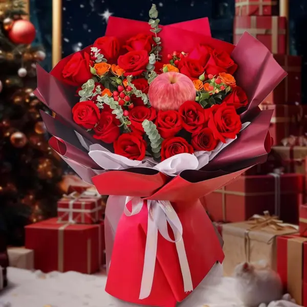 Buquê de 19 Rosas Vermelhas - Brilho Natalino