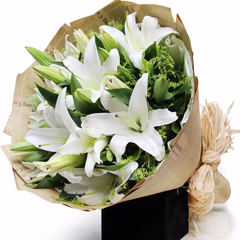 19 White Lilies Bouquet - Eternal Happiness & Elegant Floral Gift - 1