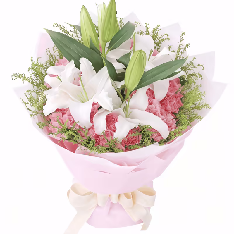 36 Carnations and Lilies Bouquet - Enduring Love Floral Arrangement - 1
