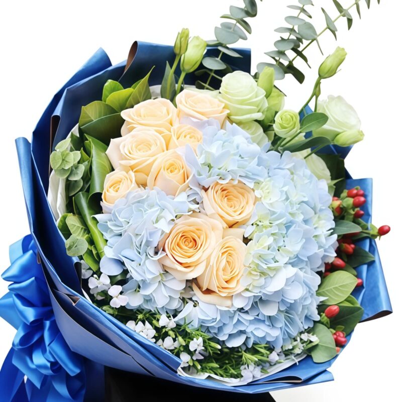 Bouquet di 9 Rose e Ortensia - Eleganza Urbana 9 Roses and Hydrangea Bouquet | Urban Charm Floral Arrangement - 2