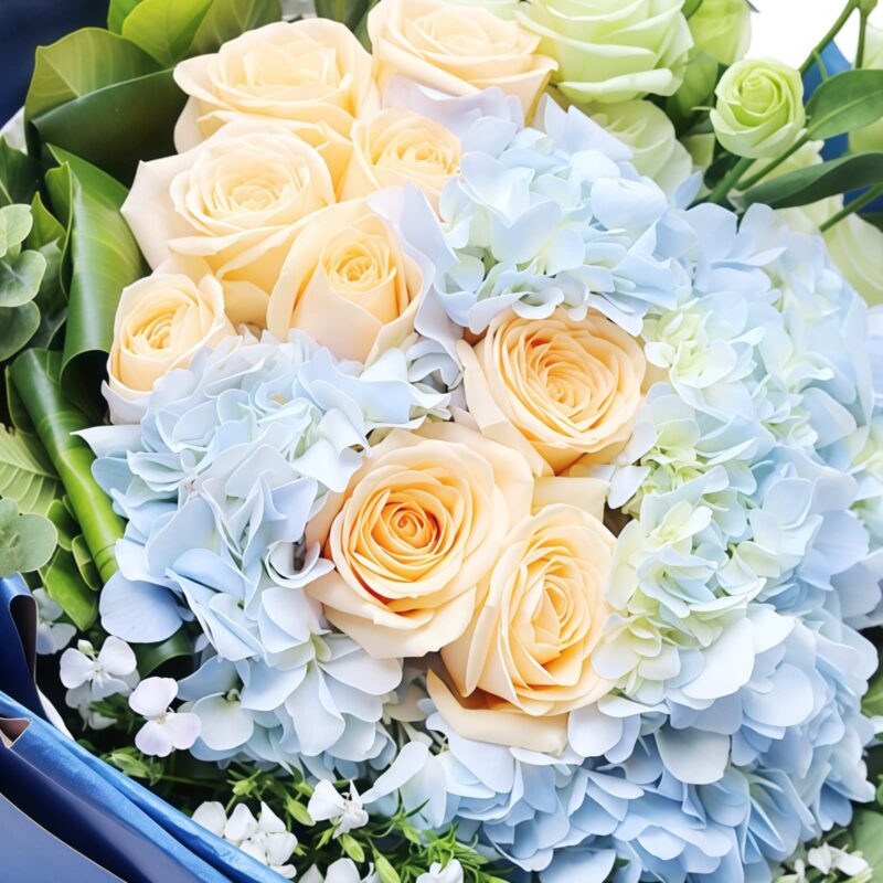 Bouquet di 9 Rose e Ortensia - Eleganza Urbana 9 Roses and Hydrangea Bouquet | Urban Charm Floral Arrangement - 5