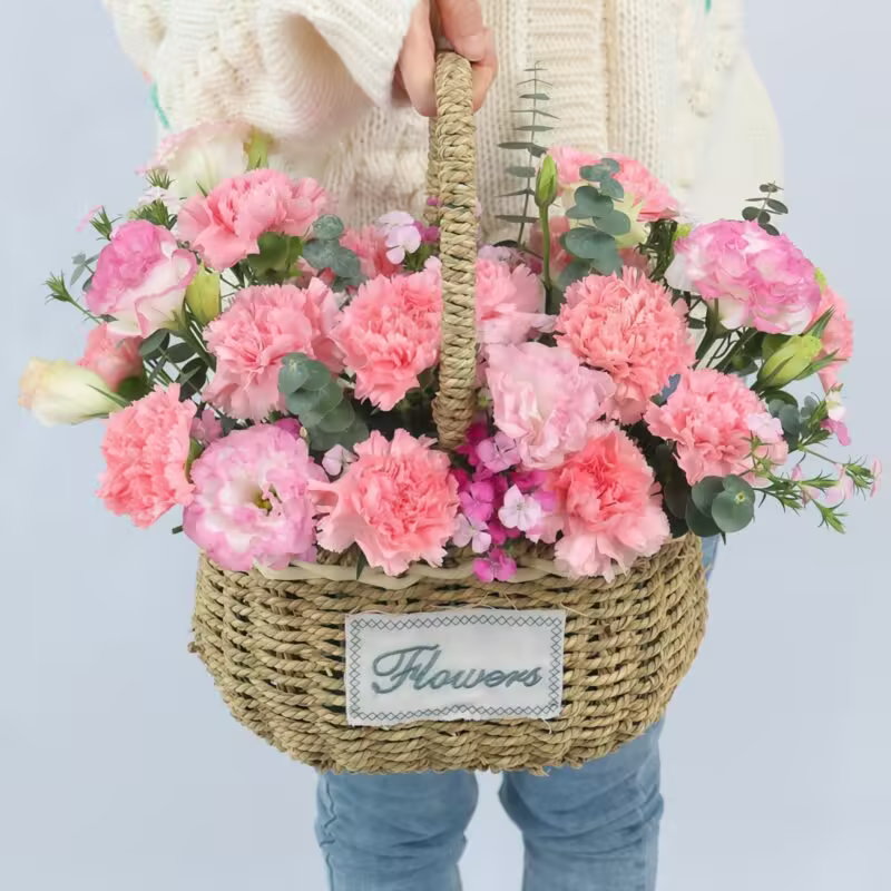 19 Pink Carnations Basket - Tender Love | Elegant Mother's Day Gift