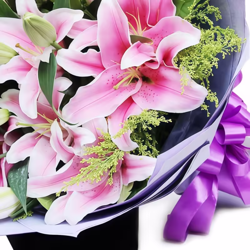 19 Pink Lilies Bouquet - Heartfelt Joy | Fresh Floral Arrangement - 2
