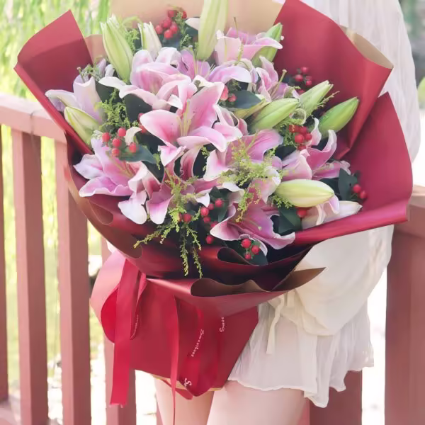 Bouquet di 19 Gigli Rosa - Eleganza Radiosa