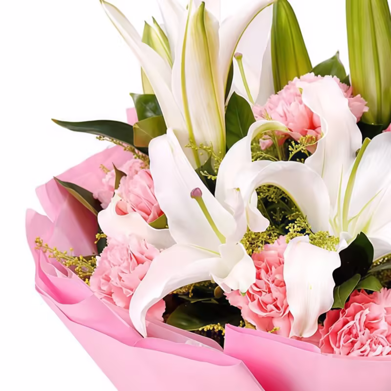 11 Pink Carnations & 2 Lilies Bouquet | Sweet Moments Floral Gift - 2