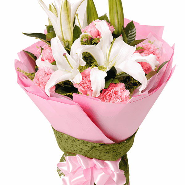 Bouquet 11 Garofani Rosa e 2 Gigli - Dolci Momenti