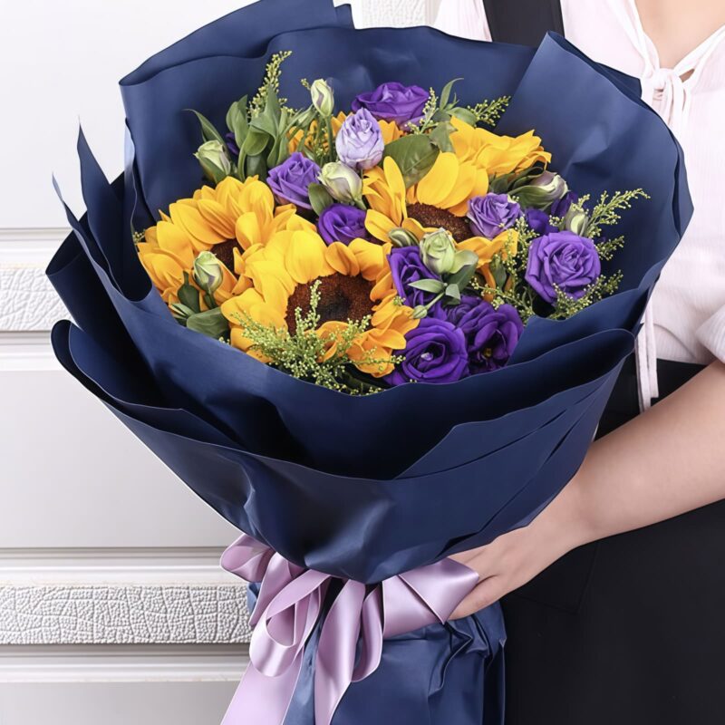 Sunflowers & Purple Eustoma Bouquet | Summer Joy Floral Arrangement - 2