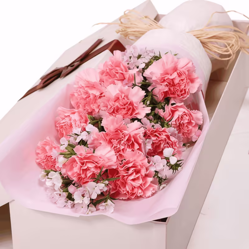 Confezione Regalo con 11 Garofani Rosa - Dolce Gratitudine 11 Pink Carnations Gift Box | Sweet Gratitude Floral Bouquet - 2