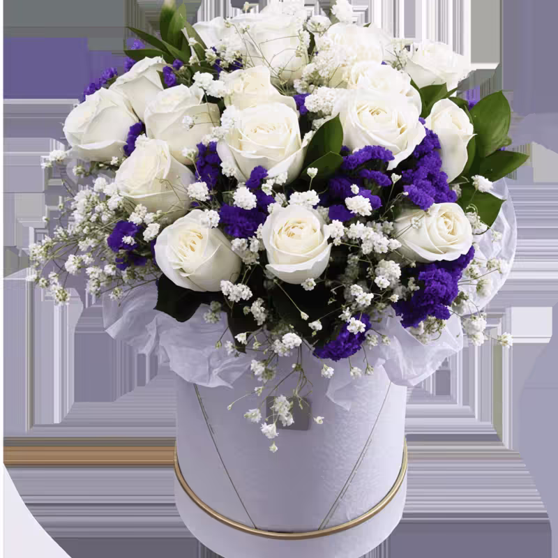 Bouquet 3 Gigli Bianchi e 19 Rose Champagne - Splendore Puro 3 White Lilies & 19 Champagne Roses Bouquet | Pure Radiance Luxury Floral Gift - 1