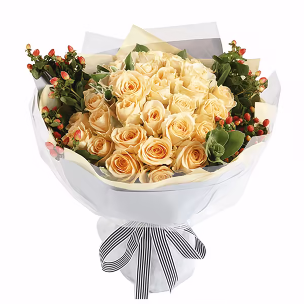 Bouquet di 33 Rose Color Champagne – Romanticismo Elegante