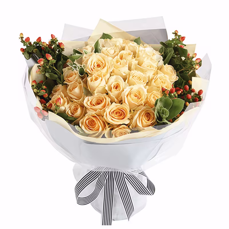 33 Champagne Roses Bouquet - Elegant Romantic Floral Gift - 1