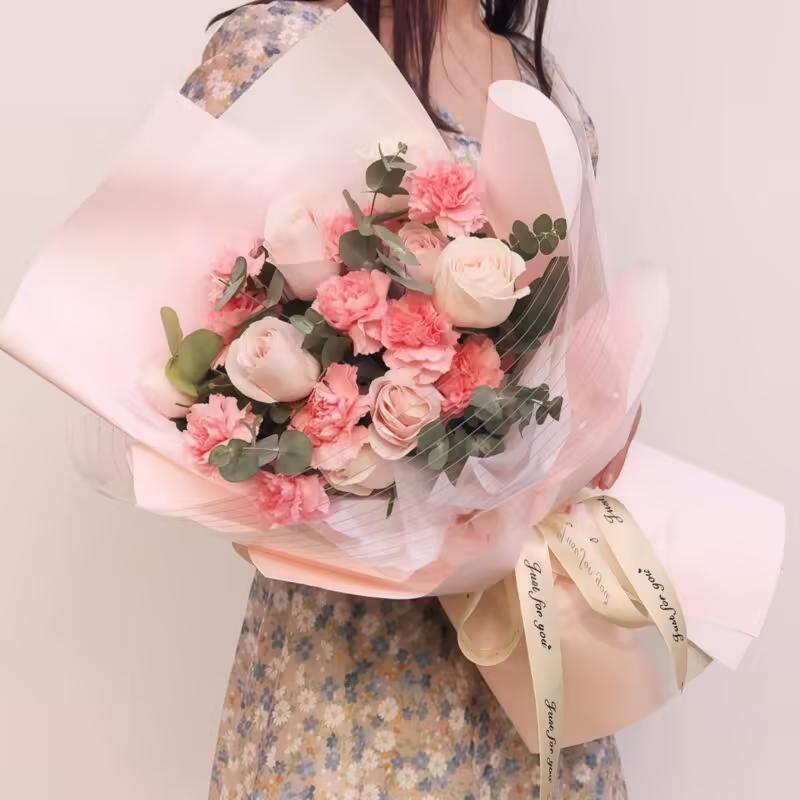 19 Carnation and Rose Bouquet - Blush Harmony | Elegant Floral Gift