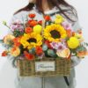 Sunny Celebration Mixed Flower Basket - Sunflowers & Champagne Roses