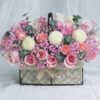 21 Pink Roses & Ping Pong Daisies Basket | Heartfelt Floral Gift