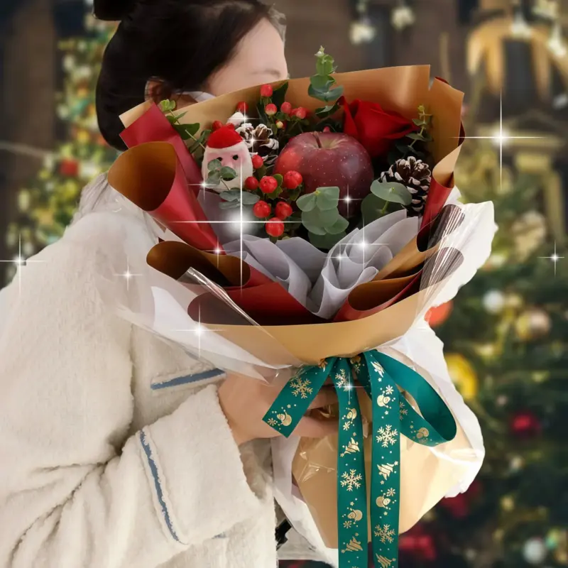 Red Rose Apple Bouquet - Pure Harmony | Elegant Winter Floral Gift