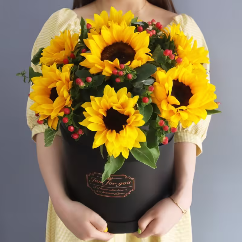 8 Sunflowers Cuddle Bucket - Bright Joy Sunflower Bouquet