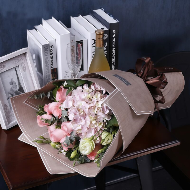 Blushing Romance: 11 Pink Roses & Hydrangea Bouquet - 3