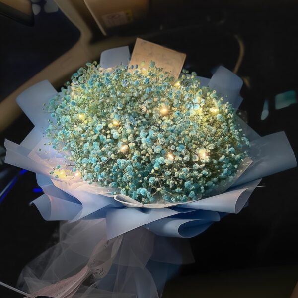 Blue Baby's Breath Bouquet - Morning Glow Blue Baby’s Breath Bouquet - Morning Glow | Enchanting LED Floral Gift