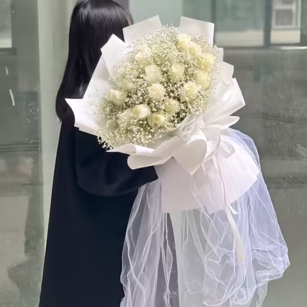 19 White Roses Bouquet - Elegant Grace 19 White Roses Bouquet - Elegant Grace Floral Arrangement
