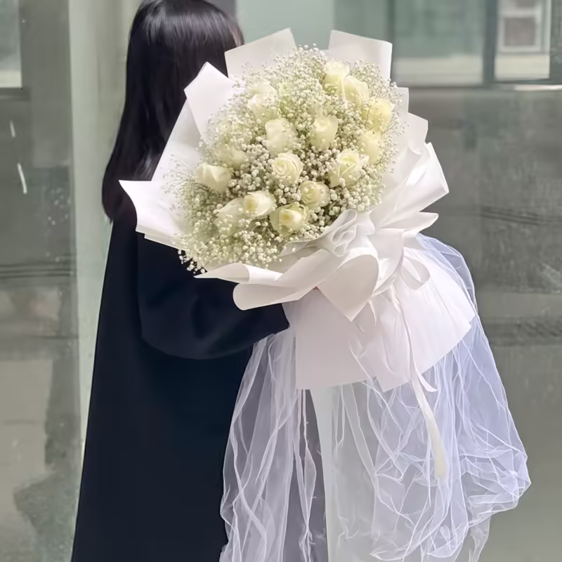 19 White Roses Bouquet - Elegant Grace Floral Arrangement