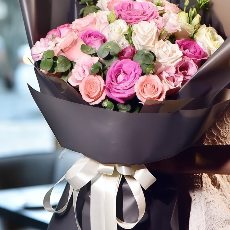 33 Stems Mixed Roses & Tulips Bouquet | Vibrant Season Floral Arrangement - 4